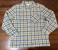 Aime Leon Dore ALD Patterned Plaid Leisure Shirt Blue/Tan Size XL Classic Retro