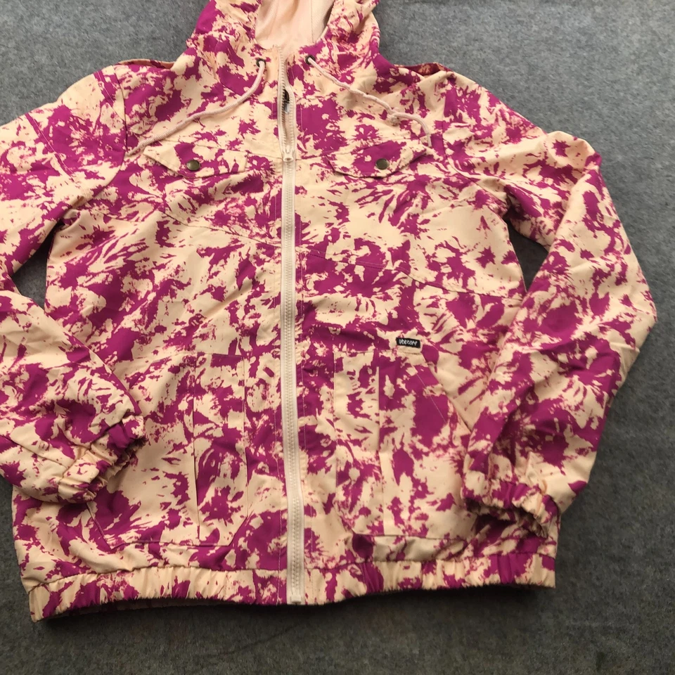 Chaqueta Volcom Niñas Grande Beige Rosa Cremallera Completa Lluvia Shell Snowboard Esquí Foto 2 de 4