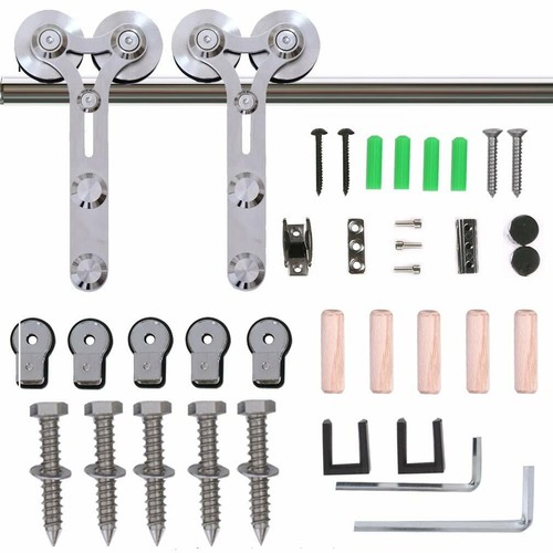 5-12FT Stainless Steel Sliding Barn Door Hardware Kit for Single Wood/Glass Door - Picture 22 of 28