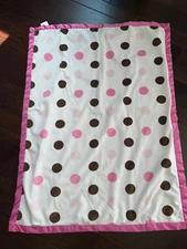 Kidsline Blanket Brown Polka Dot Silky Back Pink Edging  Baby