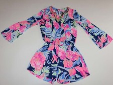 Lilly Pulitzer Women's Arielle Romper Size XS Long Sleeves Pink Blue X-Small