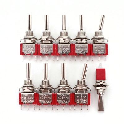 10Pcs SH T8014-U Flat Handle 3Pin ON-OFF-ON 3-Position SPDT Mini Toggle ...