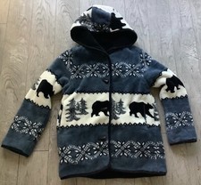 Vintage Nordic Lights Fleece Hooded Reversible Jacket Sz S