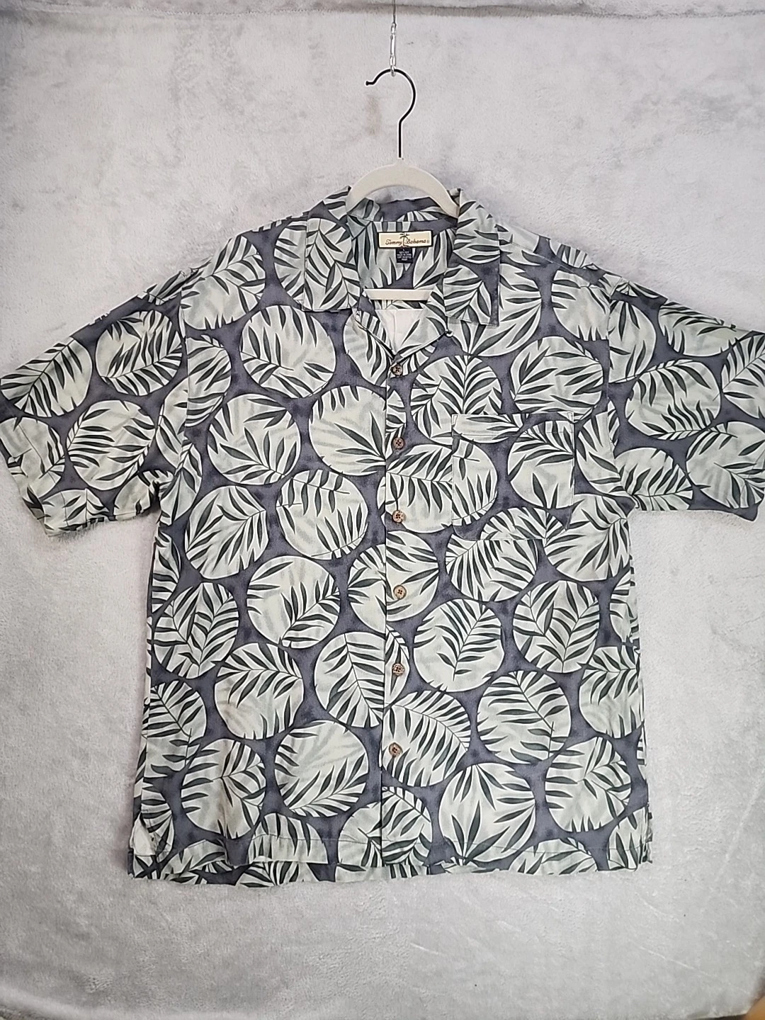 Tommy Bahama Shirt Mens L Green Button Up Floral Camp 100% Silk Floral