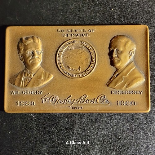 1880-1930 The Crosby Bros Co Topeka "50 Years Of Service" Bronze Plaquette B2125