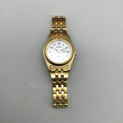 Seiko Solar Womens Watch 25mm White Dial Gold Tone Day Date V138