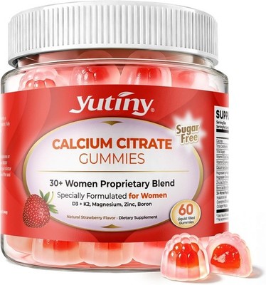 Calcium Gummies 1200mg w/ Vitamin D3 K2 Magnesium Zinc: Sugar Free  60 Chews