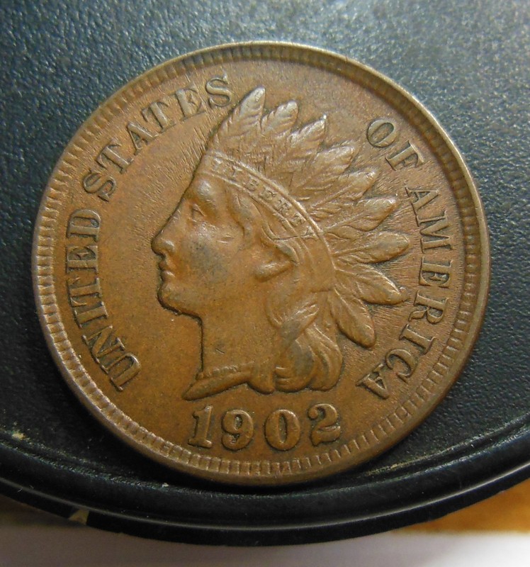 NICE 1902 INDIAN CENT, FEATHER DOUBLING AND EXTRA METAL ON LOWER TIP.