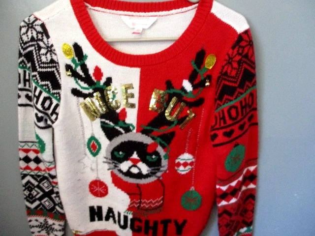 Suéter No Boundaries Junior Navidad Vacaciones Gato Gruñón Talla Pequeña 3-5 Foto 2 de 4