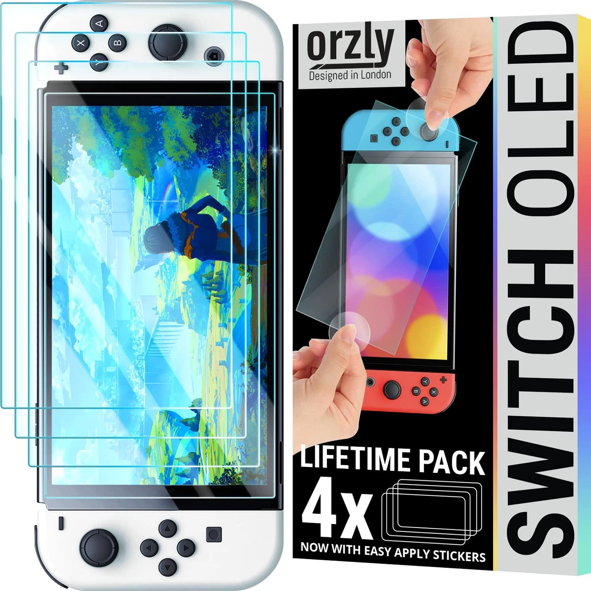 Orzly Pack 4 Protège-Écrans Verre Trempé Switch 2 2025 (20,1 Cm) - Ultra Transparent - Compatible Dock Et Coques