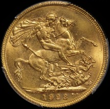 1923 Melbourne George V Large Head Sovereign Choice Unc (PCGS MS63)