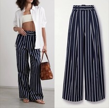 New Veronica Beard Pants Sz 8 Maliyah Cotton High Rise Wide Leg Blue NO BELT