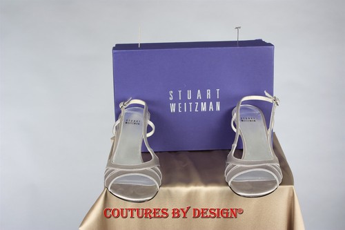 Stuart Weitzman Silver Satin Open Toe 3 " Heel Shoes Size 5.5 NIB MSRP $385