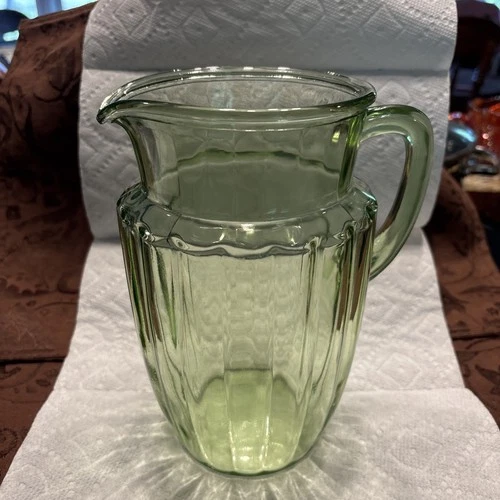 Vintage Anchor Hocking Green Uranium Glass Pitcher 1930s