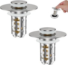 2 Pack Universal Bathroom Sink Drain Strainer, 3 in 1 Pop Up Stopper, Removable