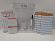 Mix Lot of 6 Clear Acrylic Dry Erase List Board w/ Checklist  Striped Notepads
