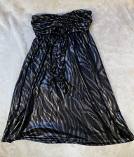 Express Black Shimmer Metallic Zebra Pattern Strapless Dress Size XS With Ties