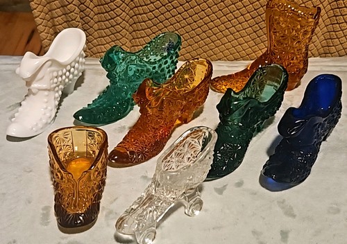 LOT 8 Vintage Fenton + Glass Slipper Shoes Boot Skate Clear Blue Green Amber ECU - Picture 18 of 18