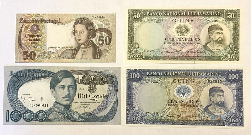 1968-1980 Portugal 50. 100. & 1000 Escudos Banknotes XF-UNC Combine Shipping