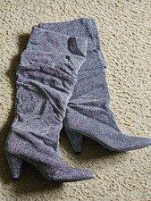Silver Sparkle Knee High Boots, US Women's Shoe Size 8.5