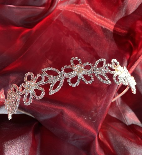 Headband Party Swarovski Cubic Zirconia Crystals Silver Floral Pearl Jon Richard - Picture 16 of 24