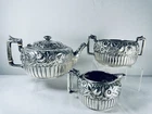 Antique Gorham Sterling Tea Set 3pc Repousse Floral Gilt Interior Repousse
