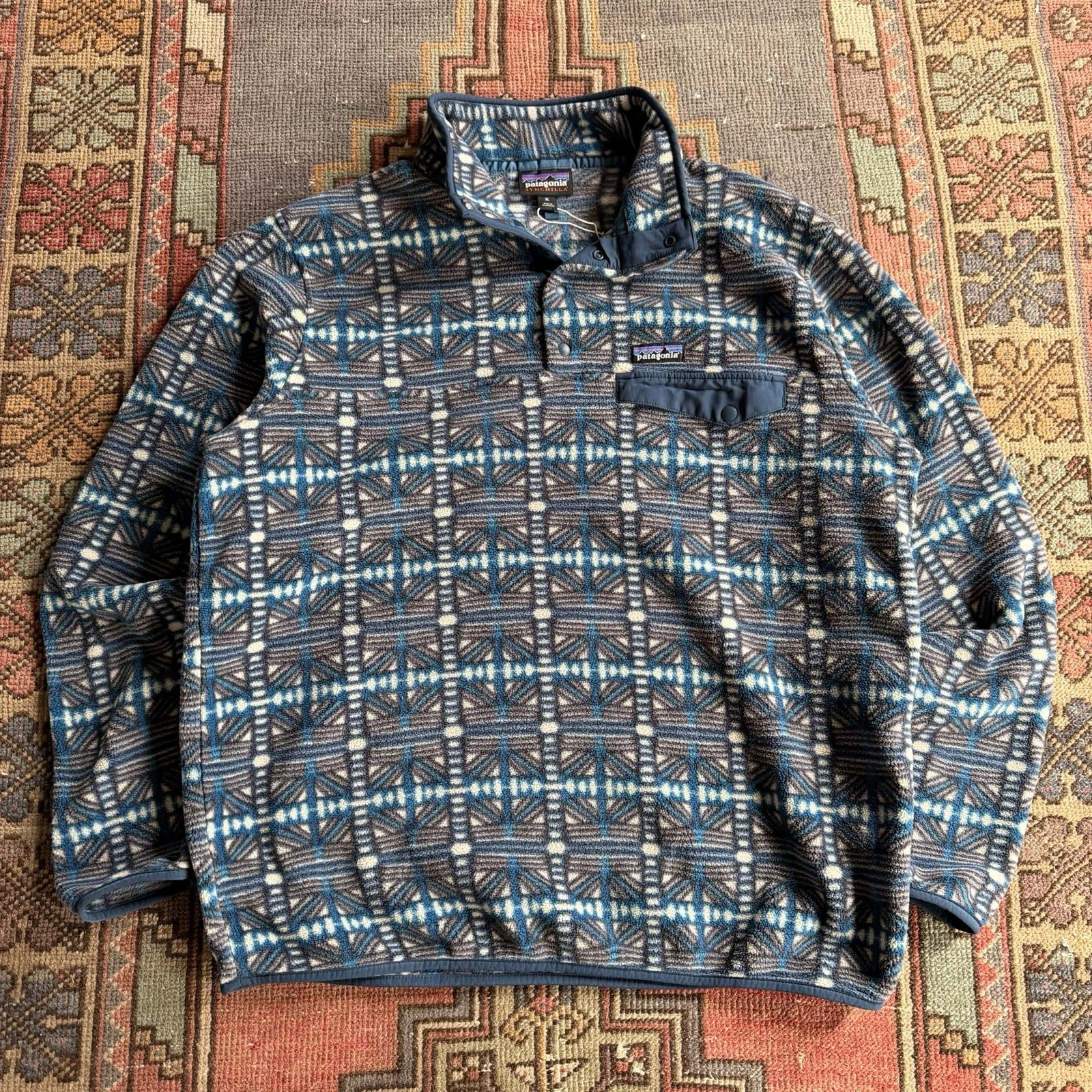 Patagonia Lightweight Synchilla Snap T Fleece Snow Beam Vintage Mens Sz XL