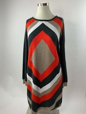 Eliza J Nordstrom Gray Orange Mod Diamond Sweater Dress Large L Excellent
