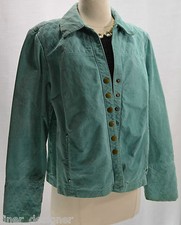 Womens North Style Washable Aqua Suede Leather Lined Coat Jacket Blazer Vtg Sz L