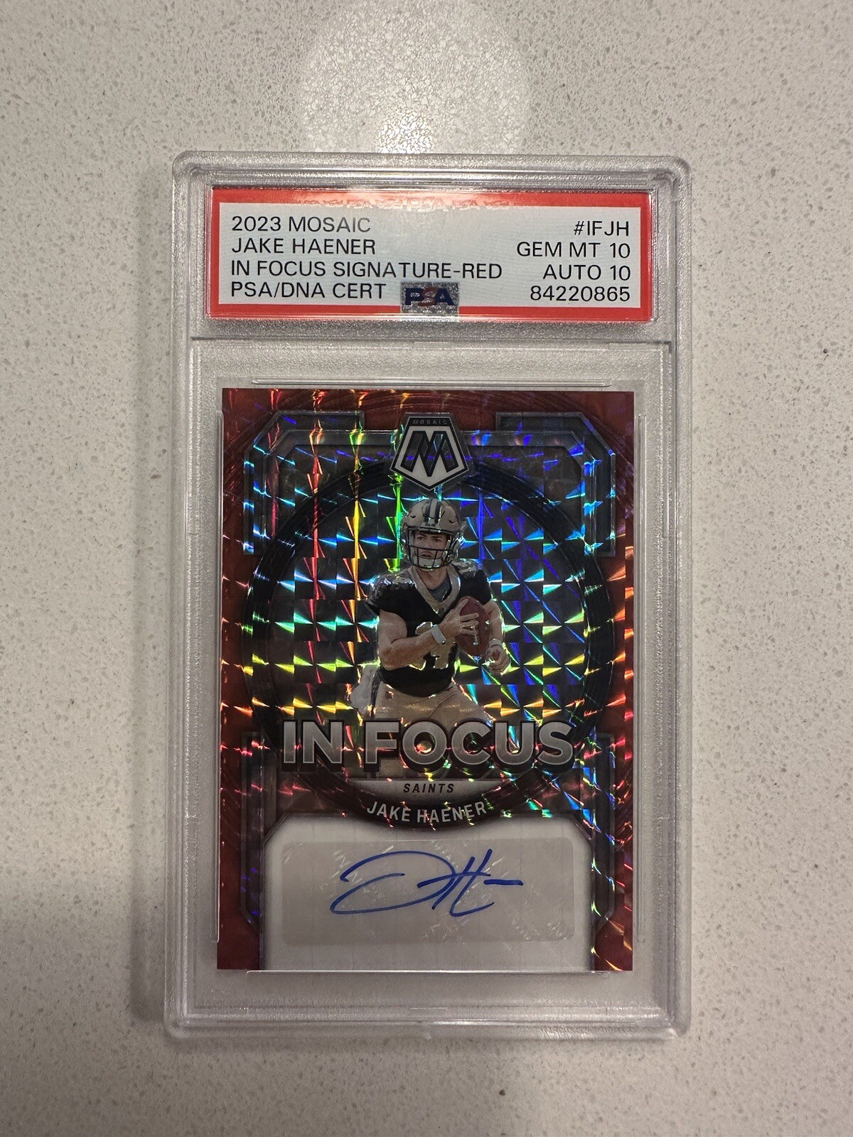 Jake Haener Panini Mosaic in Focus Signature #IFJH Red