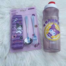 SANRIO Kuromi utensil set and water bottle bundle