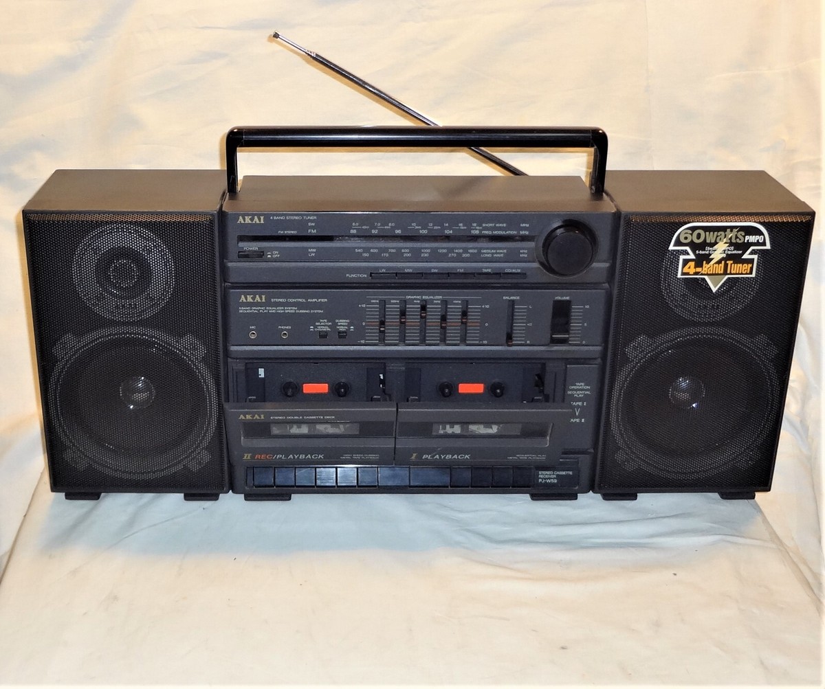 VINTAGE 1990 AKAI PJ-W59 AM/FM RADIO DUAL CASSETTE RECORDER
