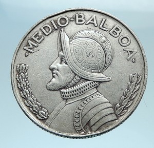1962-PANAMA-Large-Spanish-CONQUISTADOR-Antique-Silver-Half-BALBOA-Coin-i77681