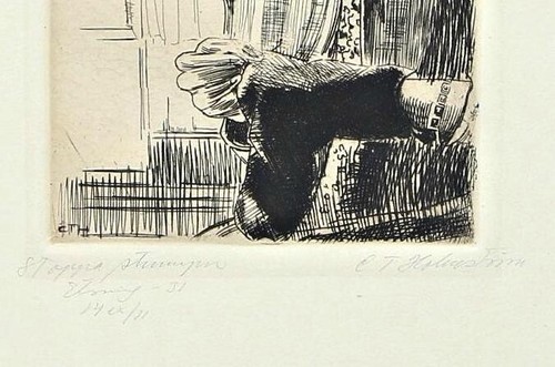 Carl Torsten Holmstrom (1884-1946) 1930s PORTRAIT OF A DARNING WOMAN Etching - Picture 4 of 5