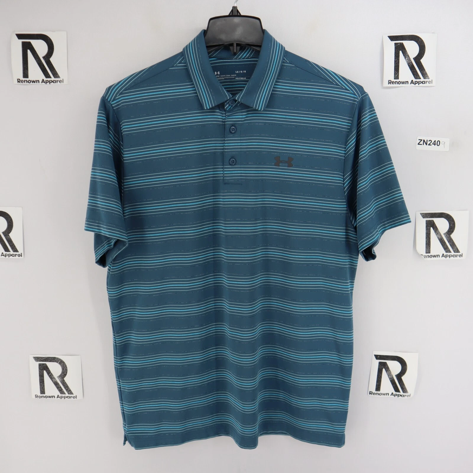 Mens Under Armour UA Golf Blue Polo Shirt Size Large L Heatgear Performance Dry