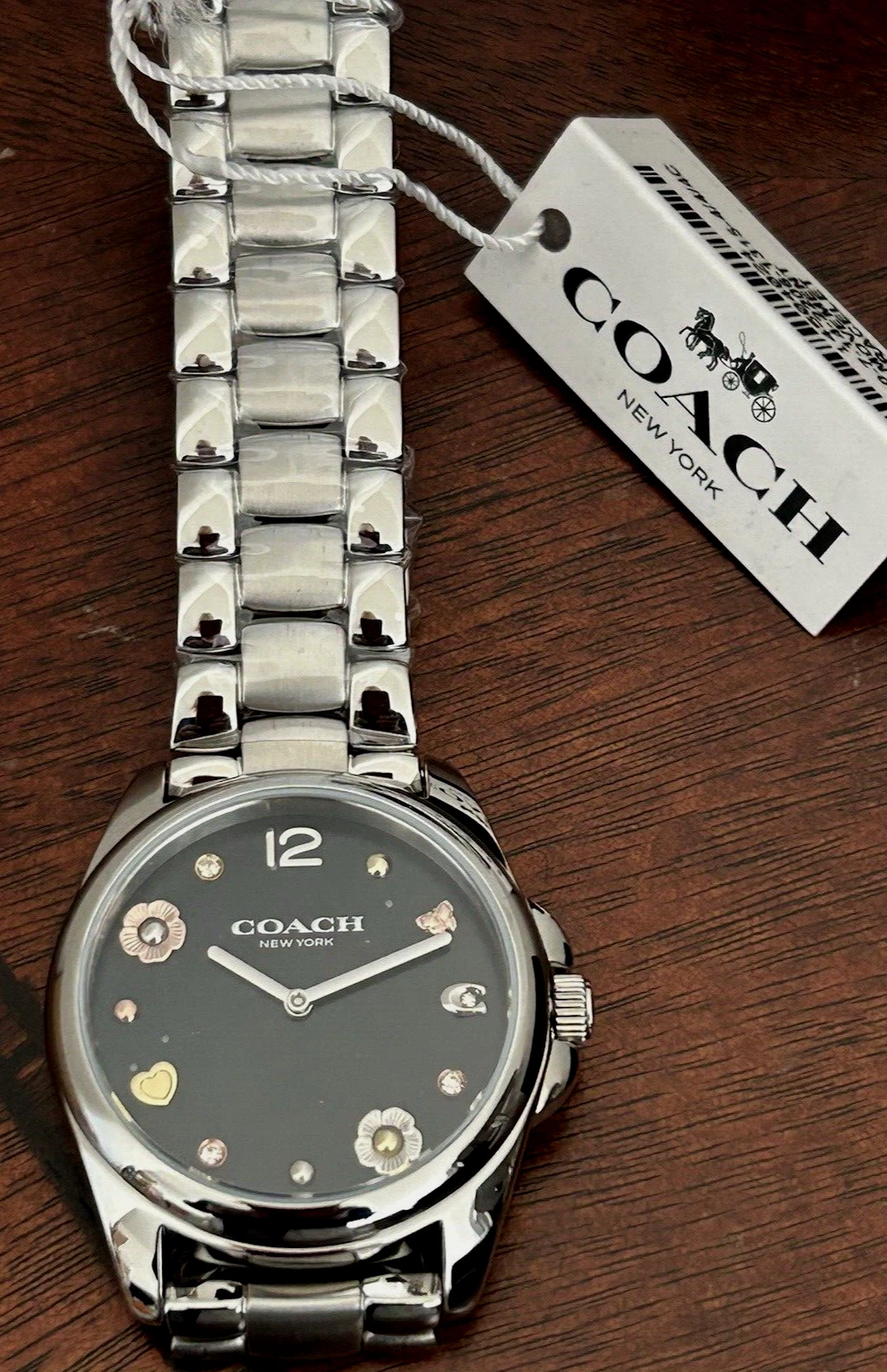 Orologio Coach Greyson Bracciale Acciaio Argento 36 Cristallo Nero Cuore Marcatore C