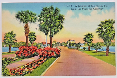 C-53 A Glimpse of Clearwater Fla from the Memorial Causeway Linen Postcard