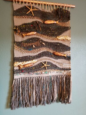Gold StarFish Woven Wall Hanging/Woven Wall Tapestry Weaving/Wall Decor NEW