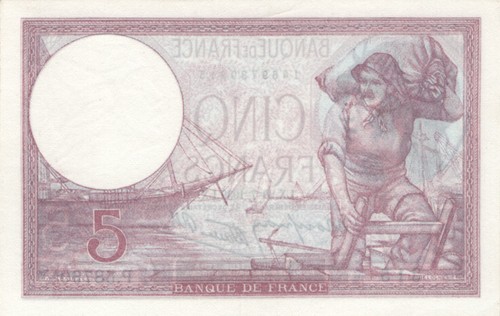 FRANCE - 5 francs VIOLET "femme casquée" TYPE 1917 MODIFE - Photo 2/2