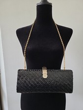Rodo Italy Vintage Black Gold Woven Leather Hard Case Clutch Purse Shoulder Bag