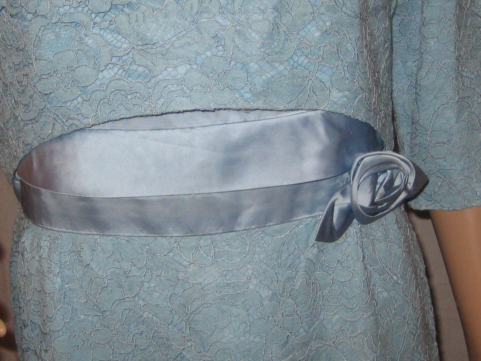 Vestido Vintage Años 50 Moveble Azul Encaje Satinado Lazo Henry Lee Cóctel Fiesta Boda 14 Foto 3 de 4