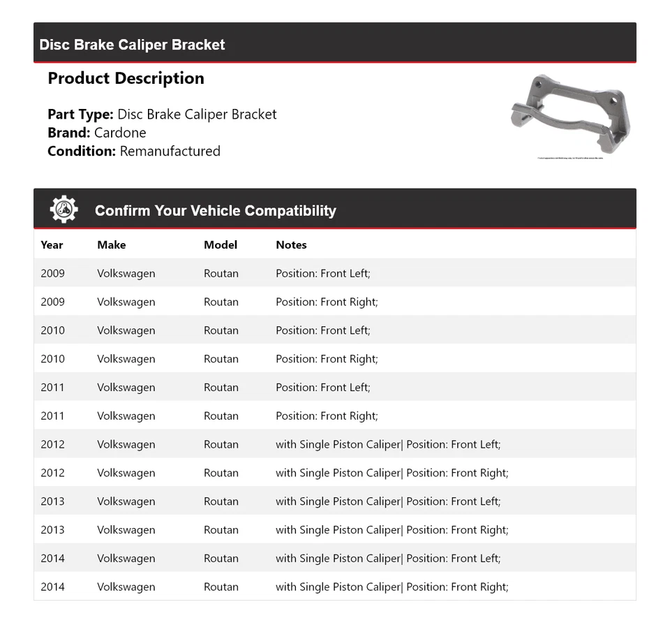 Soporte de pinza de freno de disco Cardone 2010 2011 para Volkswagen Routan 2009-2014 Foto 2 de 4