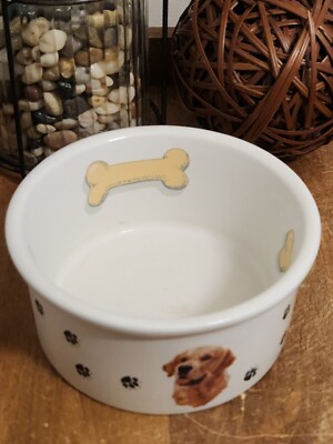 Dog Food Water Bowl Ceramic Heavy Paw Prints Dog Pics 6
