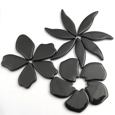 20 Black Petal Flower Shapes Glass Mosaic Tile Pieces - 25 mm -30 mm
