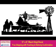 Cowboy Cattle Drive Cow Ranch 11" Black Vinyl Decal Car Window Trailer Camper RV
