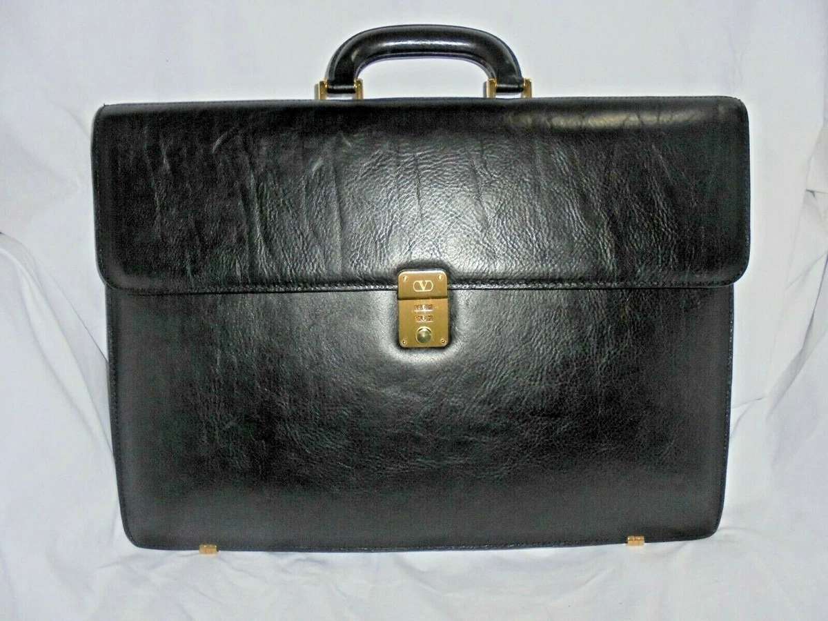 mikrobølgeovn kranium Kælder VALENTINO MEN BLACK LEATHER BUSINESS BRIEFCASE BAG VGC | eBay