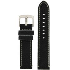 Long Watch Band Leather Black White Stitching Thick Sport Mens 20mm - 24mm