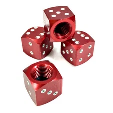 Red Burgundy Dice Tire/Wheel Air Stem Valve Caps for Car-Truck-Hot Rod 4 Premium