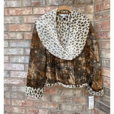 Joseph Ribkuff Womens Tiger Cheetah Brown Boho 2 Button Soft Jacket Size 16 Nwt