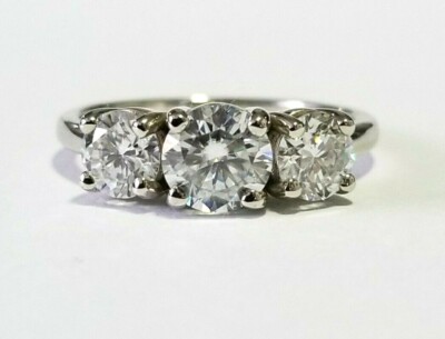 1.80 Carat 3 Stone Ring in Solid 10K White Gold (Charles & Colvard) 
